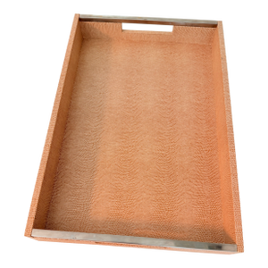Shagreen Style Faux Snakeskin Decorative Serving Tray With Nickel Handles