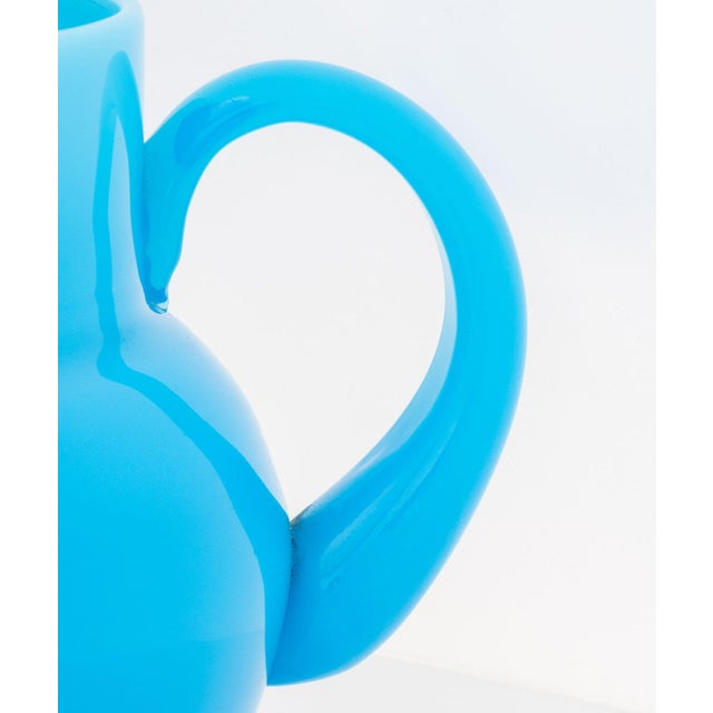 Erik Hoglund Turquoise Blue Glass Water Jugs, Pair For Sale - Image 4 of 9