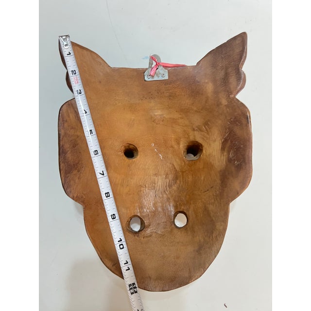 Mid 20th Century Thai Hand-Carved Wood Stylized Boar Folk Art Wall Mask For Sale - Image 10 of 12
