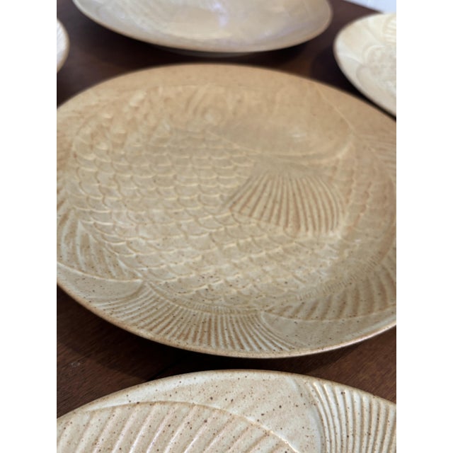 Vintage Flat Fish Plates from Grès Village, Set of 10 For Sale - Image 6 of 8