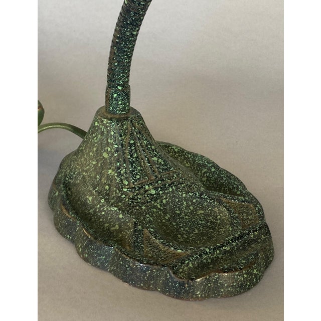 Art Deco Antique Gooseneck Desk/Task Lamp, Rare Speckled Green Patina, All Original For Sale - Image 3 of 5