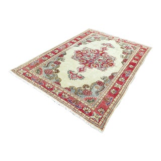 Mid 20th Century Vintage Turkish Oushak Carpet Distressed Area Rug For Sale