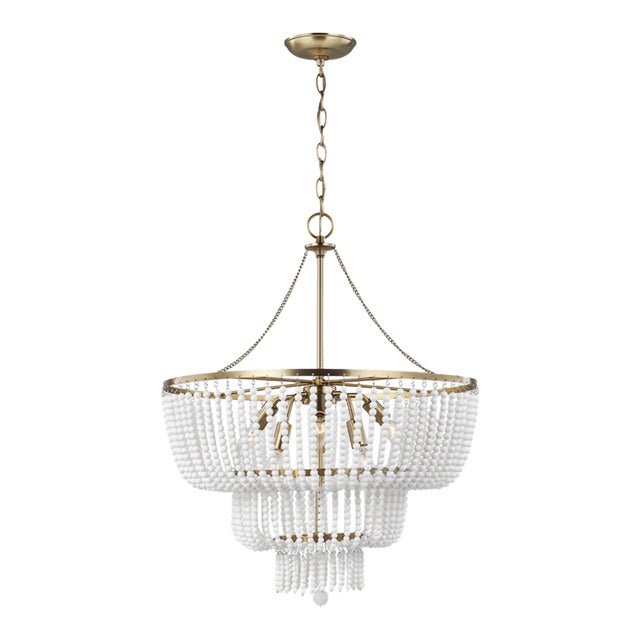AERIN By Visual Comfort Studio Jackie 6-Light Chandelier with White Acrylic Beads in Satin Brass For Sale