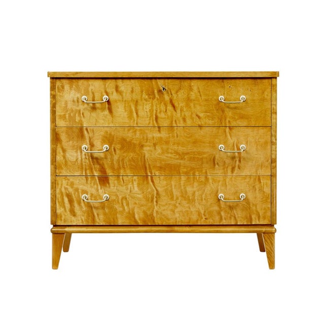 Mid-Century Scandinavian Tiger Birch Chest of Drawers, 1950 For Sale - Image 4 of 10