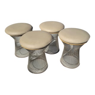 1950s Set of Four Knoll Warren Platner Leather Pad Stools For Sale