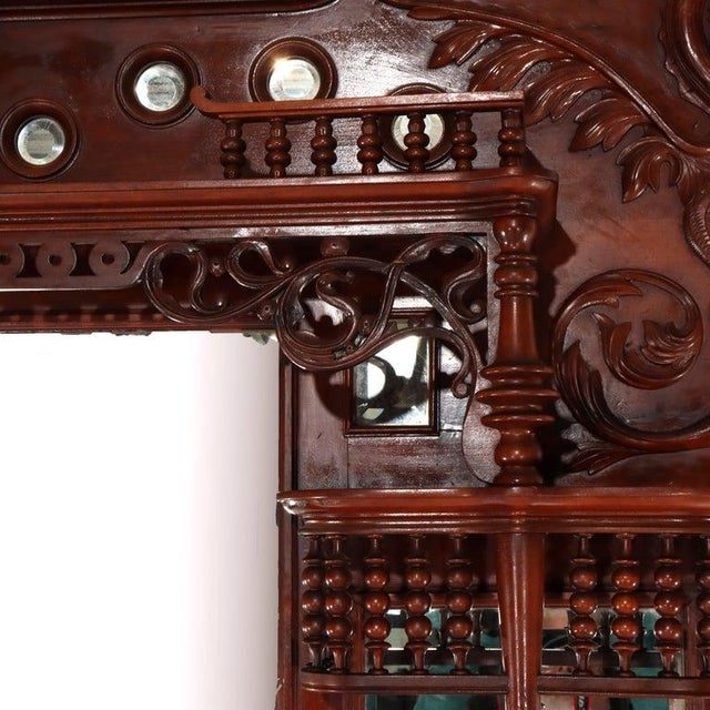Horner School Figural Carved Cherry Stick & Ball Mirrored Fireplace Mantel C1900 For Sale - Image 9 of 18
