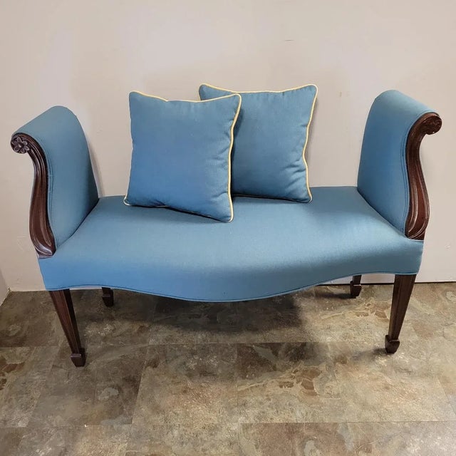 Brown 20th C Federal Style Mahogany Upholstered Rolled Arm Bench For Sale - Image 8 of 8