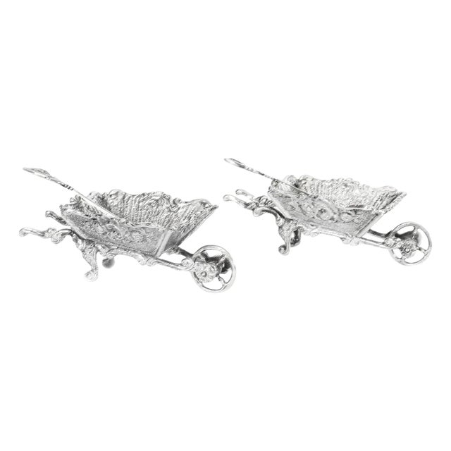 19th Century French Silver Salt Dishes in Shape of Wheelbarrows, Set of 2 For Sale