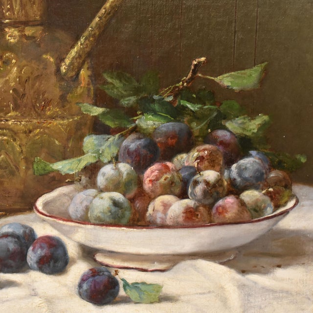 Eugène Claude, Still Life with Plums and Fruit, 1800s, Oil on Canvas For Sale - Image 4 of 11