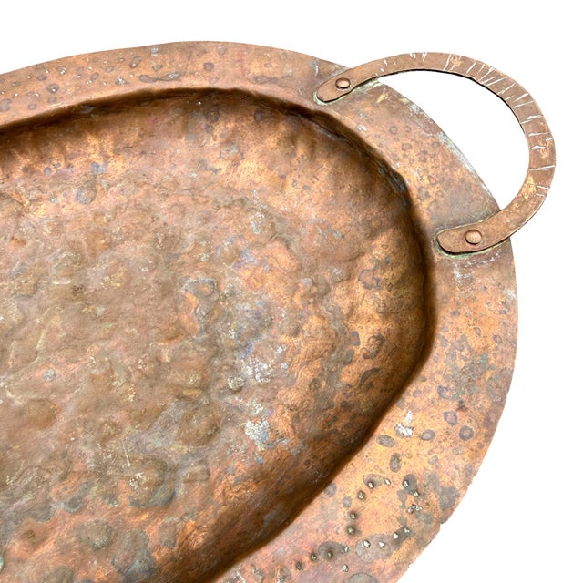 Metal American Arts & Crafts Hammered Copper Tray For Sale - Image 7 of 13