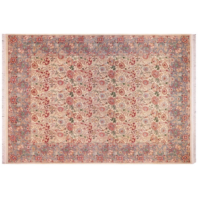 Gray Shabby Chic 1990's Floral Pak-Persian Ivory/Blue Wool Rug - 9'0'' X 11'11'' For Sale - Image 8 of 9