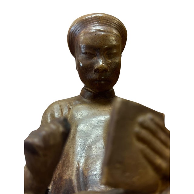 Vintage Chinoiserie Hand-Carved Soapstone Scholar Figurines With Abacus & Tablet, Set of 2 For Sale - Image 9 of 12