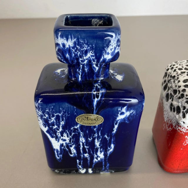 1970s Blue-Red Pottery Fat Lava Glaze WGP Vases from Jopeko, Germany, 1970s, Set of 2 For Sale - Image 5 of 18