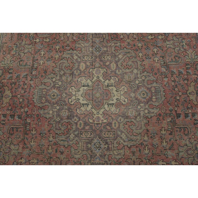 Tabriz Rug 6’4” X 9′ Pink Wool Vintage Distressed Hand-Knotted Oriental Carpet For Sale In Philadelphia - Image 6 of 14