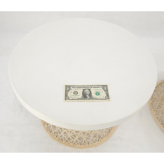 Pair Spun Fiberglass 24" Round Stone Textured Tops End Side Tables Woodard MINT For Sale - Image 13 of 14