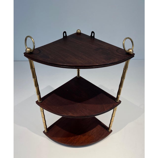 Brass Corner shelves in faux bamboo, brass and wood in the style of Maison Baguès For Sale - Image 8 of 8