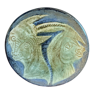 Signed Mid Century Modern Studio Pottery Charger in the Manner of Picasso