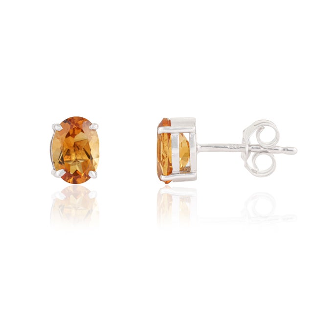 Contemporary Classic Four Prong 1.49 TCW Oval Citrine Solitaire Stud Earrings in Sterling Silver - A Pair For Sale - Image 3 of 13