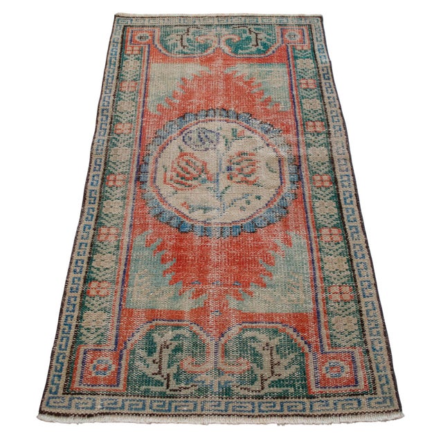 Terra Cotta Turkish Hand Knotted Small Rug Distressed Doormat Kitchen Entrtyway Deco - 2′4″ × 4′4″ For Sale - Image 8 of 16