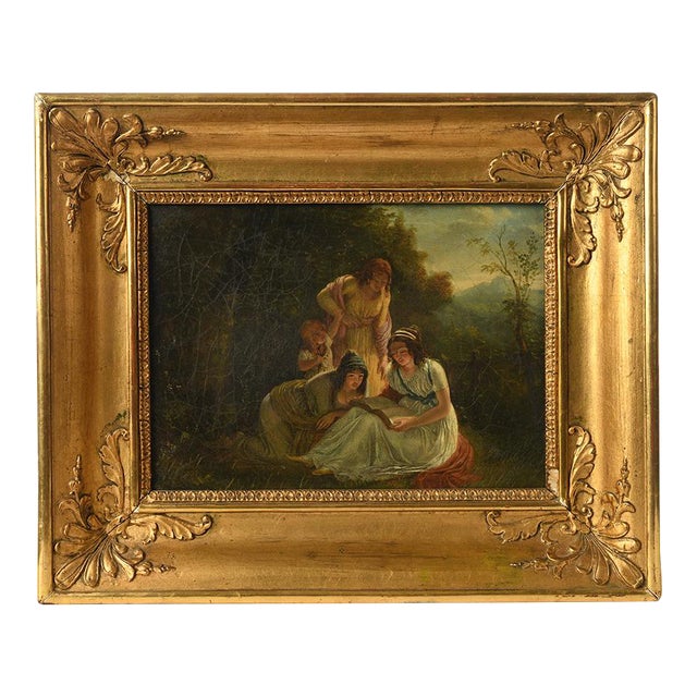 French School Artist, Reading in the Woods, Late 18th Century, Oil Painting, Framed For Sale