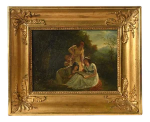 French School Artist, Reading in the Woods, Late 18th Century, Oil Painting, Framed