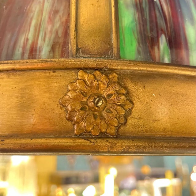 Vintage Arts and Crafts Style Slag Glass Hanging Lamp For Sale - Image 4 of 12