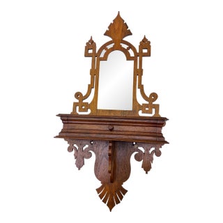Antique Eastlake Wall Mount Shaving Mirror With Drawer Geometric Design For Sale