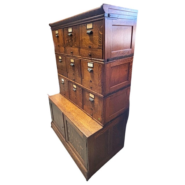 Art Deco Antique Mahogany 9 Drawer File Cabinet Credenza W/ Art Deco Pulls & Metal Straps For Sale - Image 3 of 14
