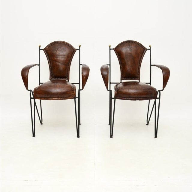 Set of Vintage French Iron and Leather Armchairs, 1960s For Sale - Image 13 of 13