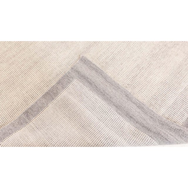 Scandinavian Vintage Striped Gray With Steel Blue Flatweave Carpet For Sale In New York - Image 6 of 8