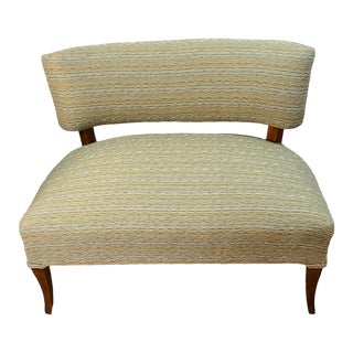 Mid 20th Century Mid-Century Modern Loveseat Bench with Maple Wood Legs and New Upholstery For Sale