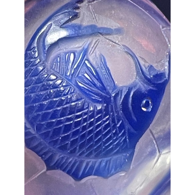 Blue Early Republic Period Antique Carved Cobalt Glass Snuff Bottle Coral Stopper For Sale - Image 8 of 8