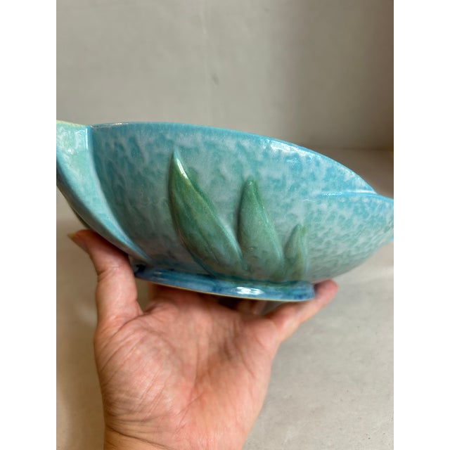 Vintage 1948 Roseville Pottery Wincraft Blue Console Bowl For Sale - Image 9 of 9