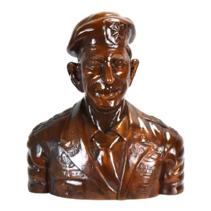 Vintage Folk Art Carved Wood Bust Sculpture of a US Military Two Star General