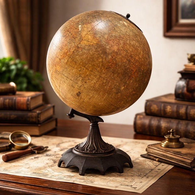 An authentic early-20th-century Cartocraft globe produced by the Denoyer-Geppert Company of Chicago, renowned for...