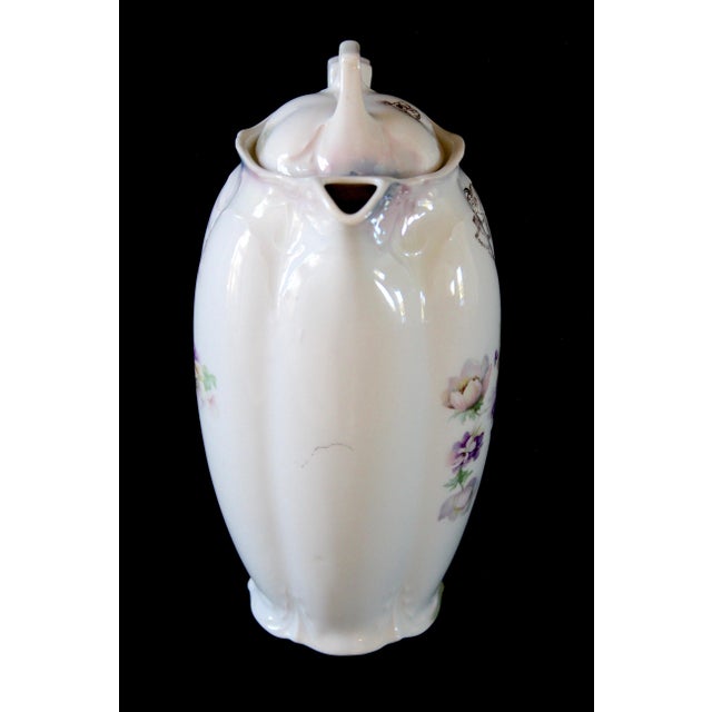 Vintage Porcelain Chocolate Pot With Floral Design and Lid, Marked 653 For Sale - Image 9 of 16