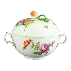 Circa 1756 Vienna Porcelain Ecuelle Bowl & Cover W. Strawberry Knob