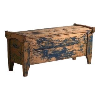 Antique Blue-Painted Pine Chest, Central Europe, 1870 For Sale