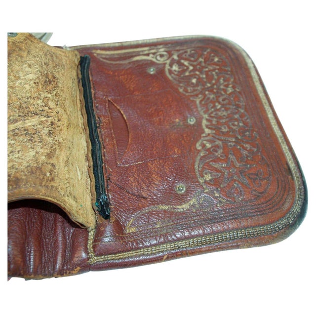 Antique Hand Tooled Leather Moroccan Bag Wall Decor For Sale - Image 11 of 16