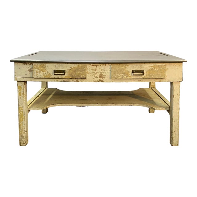 Stainless Steel and Pine Country Kitchen Work Table For Sale