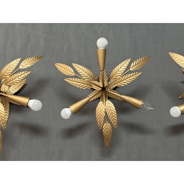 1950s Iron Floral Ceiling Lamps, Spain, 1950s, Set of 3 For Sale - Image 5 of 10