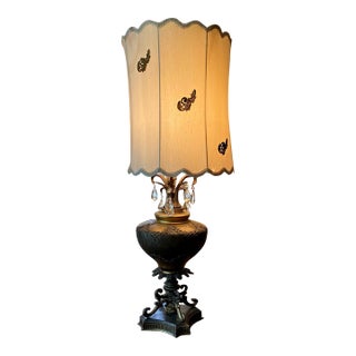 1950's Vintage Carl Falkenstein Hollywood Regency Tall Table Lamp With Jeweled Crystal For Sale