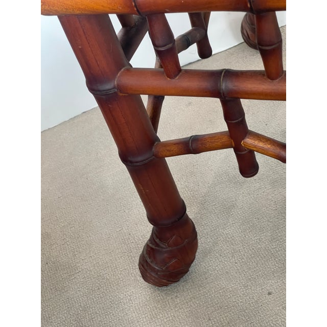 Faux Bamboo Newly Upholstered Bench, Palm Fabric For Sale - Image 11 of 12