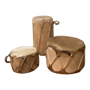 Vintage Musical Instrument Rawhide Tribal Leather Wooden Drum Set- 3 Pieces