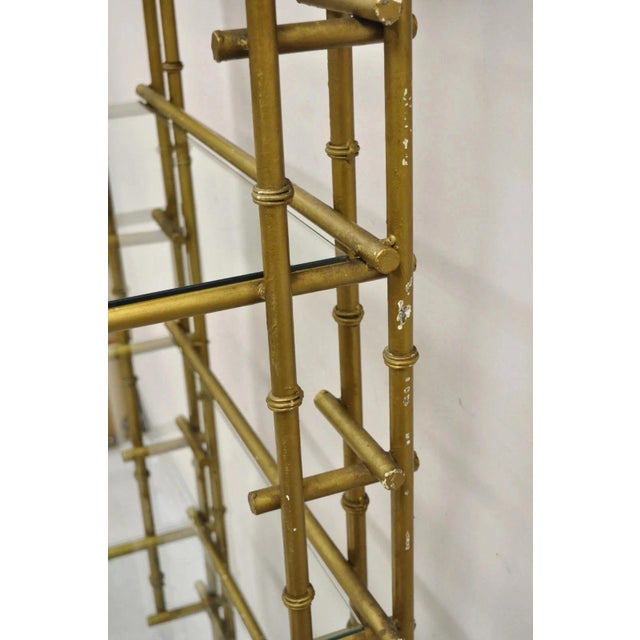 Mid 20th Century Hollywood Regency Faux Bamboo Chinese Chippendale Pagoda Gold Etagere Bookcase For Sale In Philadelphia - Image 6 of 12