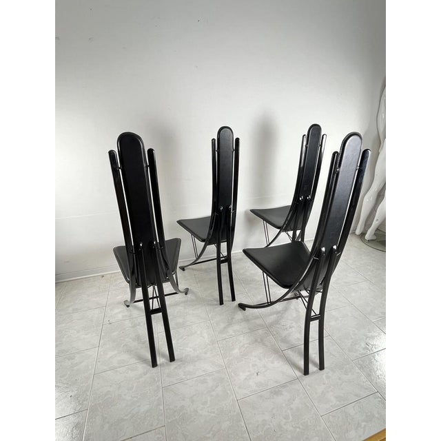 Vintage Steel and Leather Chairs by Recanatini, 1980s, Set of 4 For Sale - Image 4 of 8