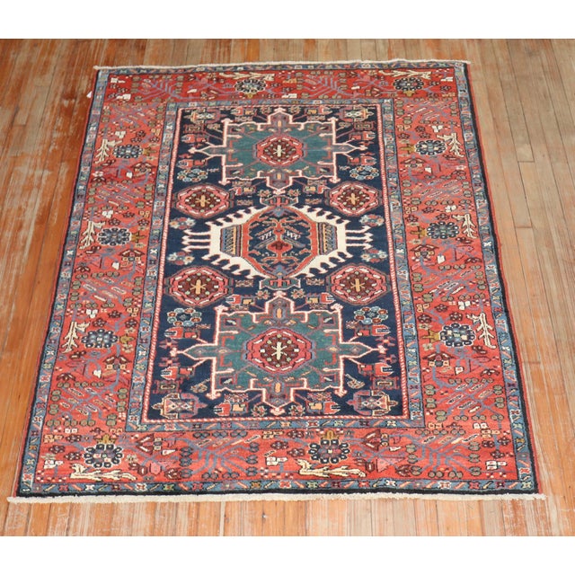 Chinoiserie Antique Zabihi Collection Navy Heriz Accent Rugs - A Pair - 4'10" x 6'1" For Sale - Image 3 of 12