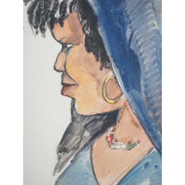 Jacques Nam, Model With Large Eyes, 1930, Watercolor For Sale - Image 5 of 7