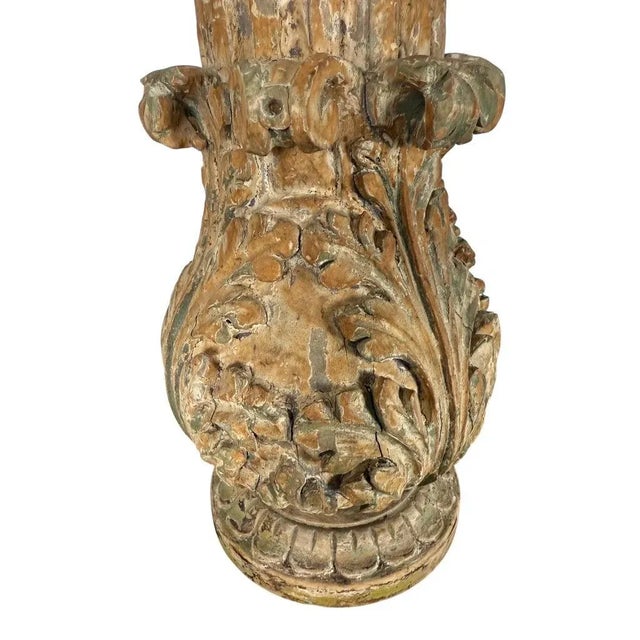 Tan Pair of Italian Carved Wood Baroque Style Table Lamps For Sale - Image 8 of 11