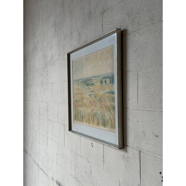 Mid-Century Modern Chr. Passmann Pastoral Landscape Drawing Vintage Mid-Century Modern 1960s For Sale - Image 3 of 8